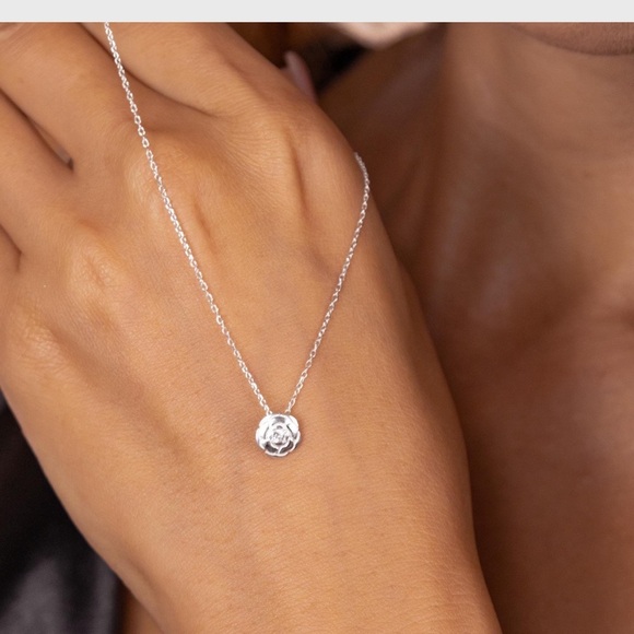 Tiny Rose Necklace, Flower Necklace in silver - Picture 1 of 4